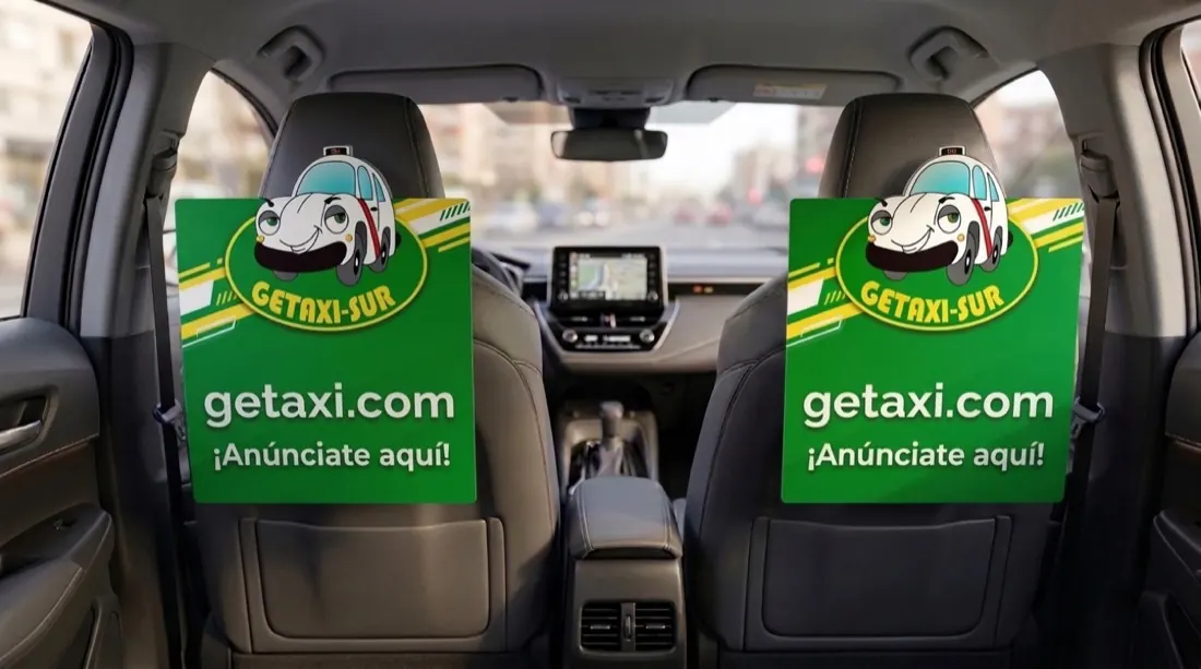Cabeceros del taxi con anuncio de Getaxi-Sur: ¡Anúnciate aquí!